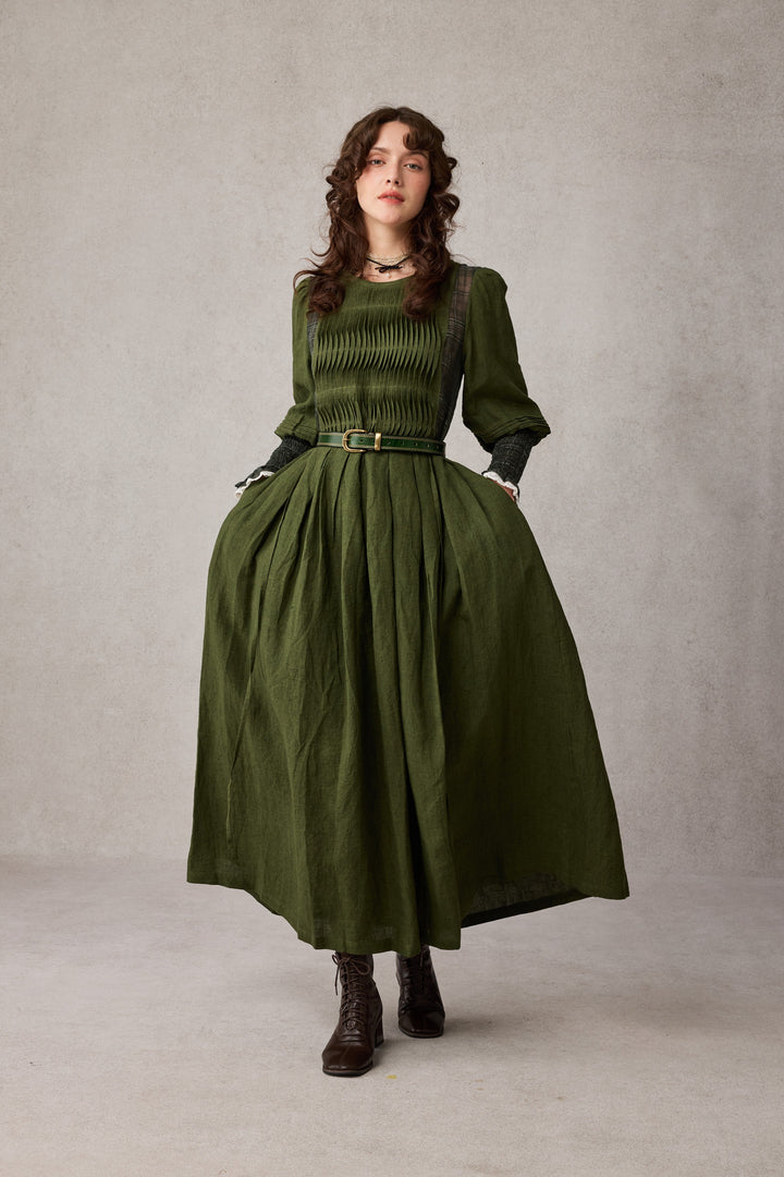 Eliana 15 | Pintucked Patchwork Linen Dress