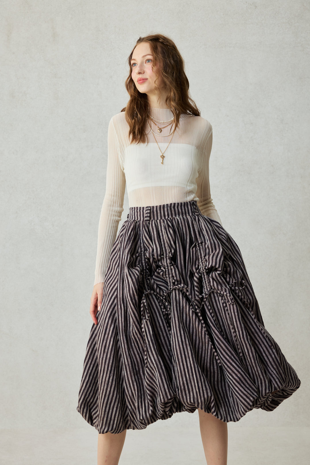 Camellia Bubble 22 | Drawstring Bubble Linen Skirt