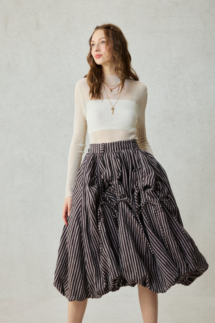 Camellia Bubble 22 | Drawstring Bubble Linen Skirt