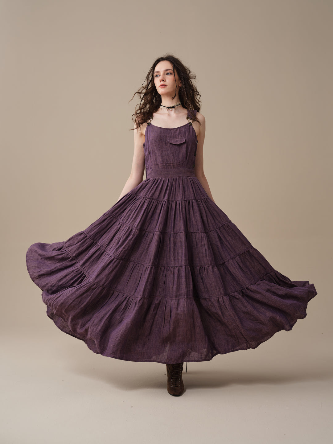 Heather 12 | Linen Apron Maxi Dress
