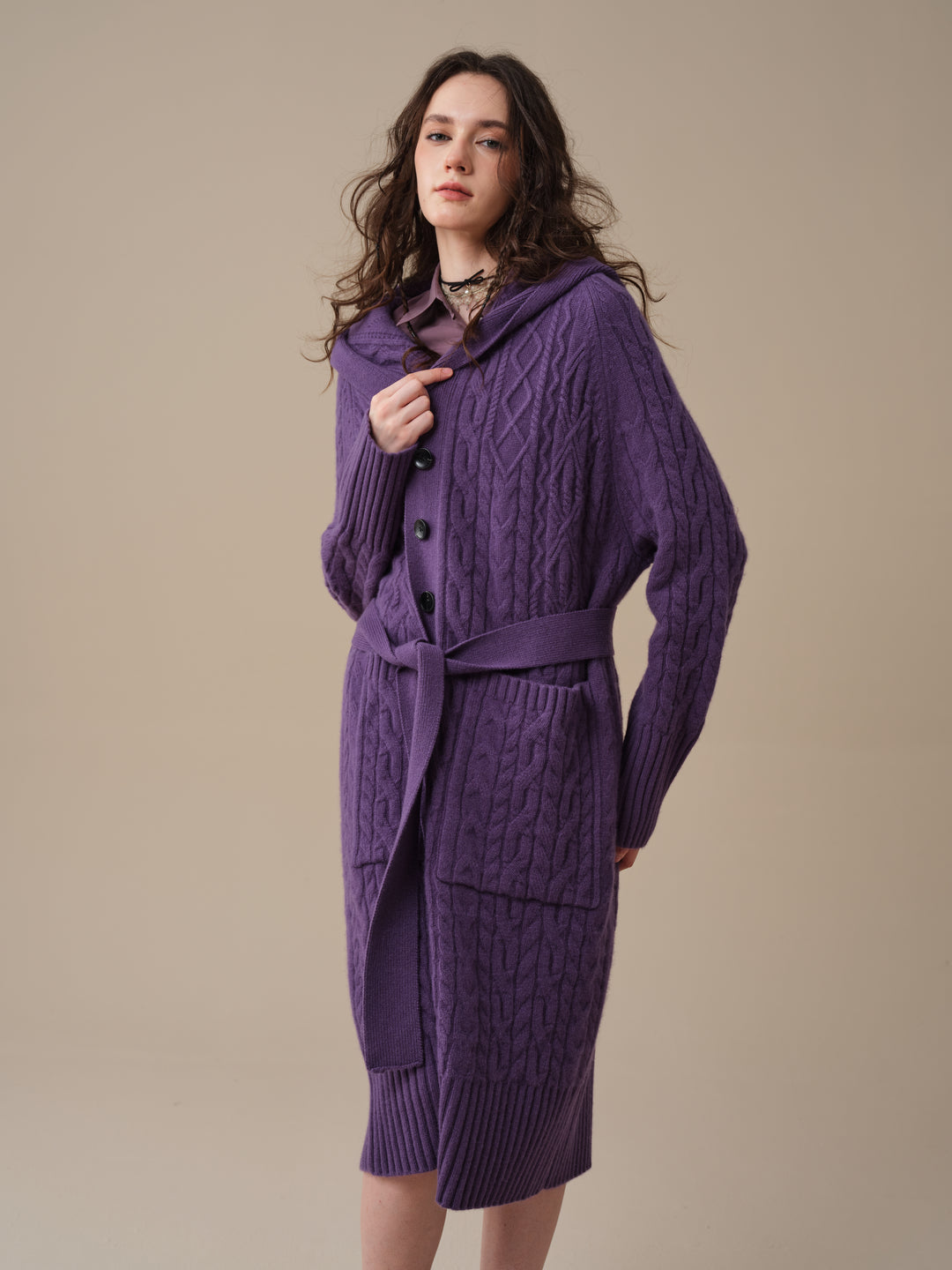 Hudson 15 | 100% wool hooded cardigan coat
