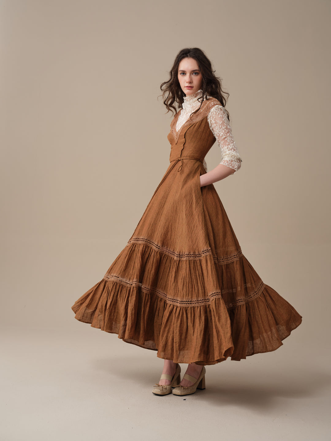Cherry Tree 25 | Lace Linen flared dress