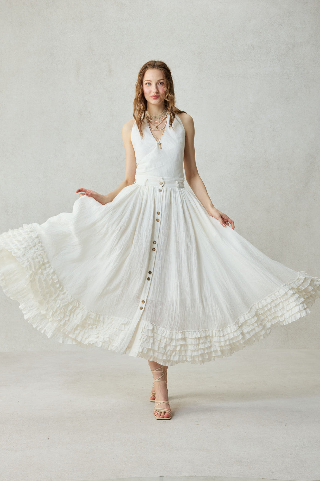 Dorothy 27 | Ruffled maxi linen skirt