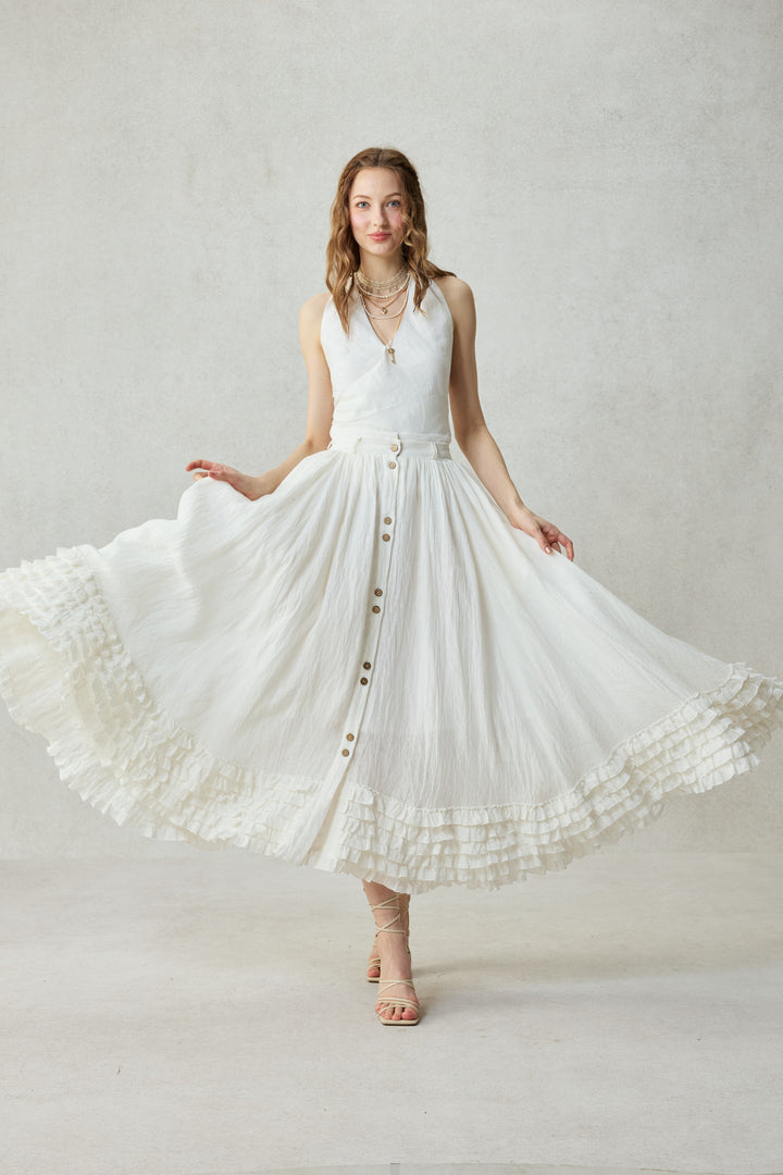 Dorothy 27 | Ruffled maxi linen skirt
