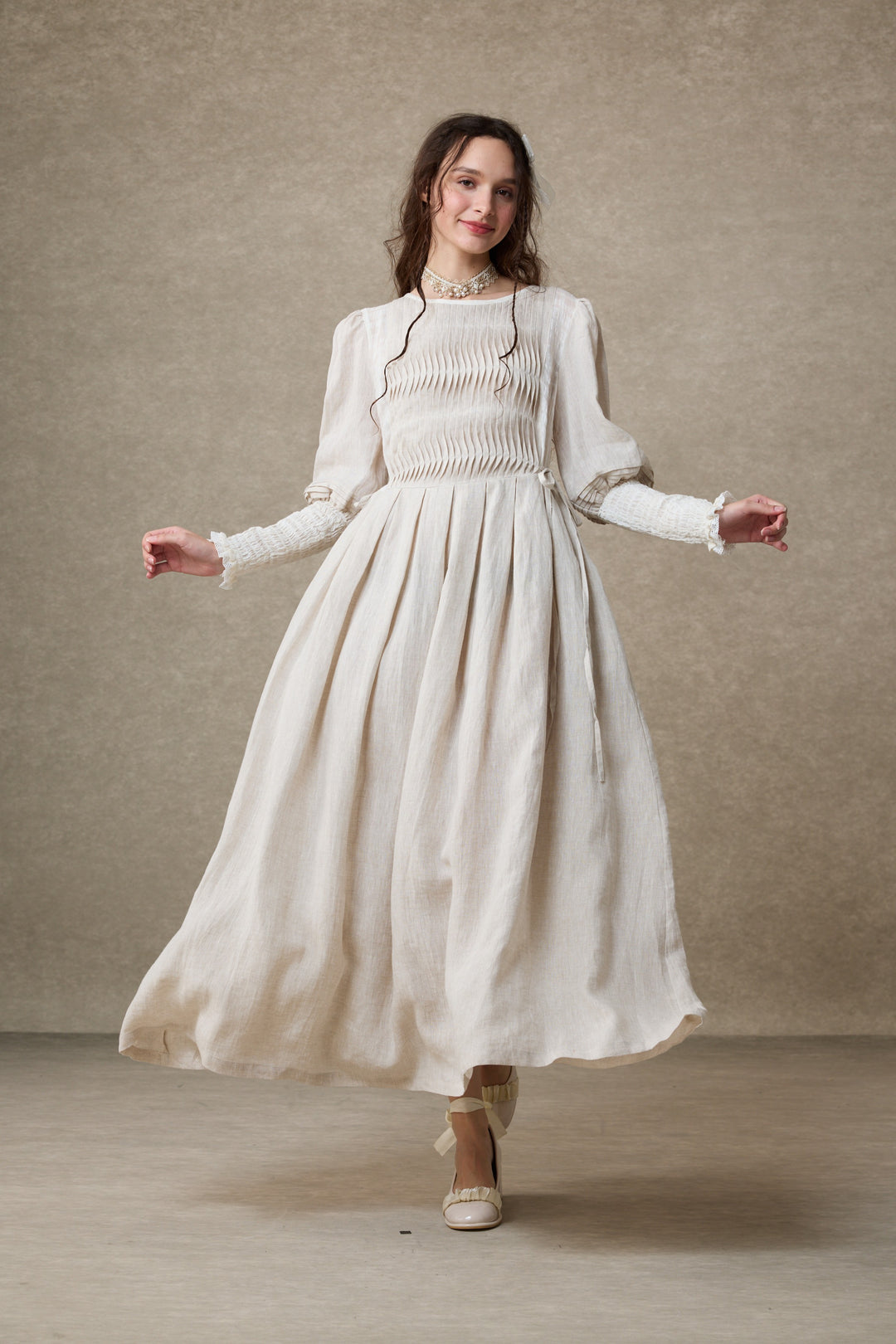 Eliana 15 | Pintucked Patchwork Linen Dress