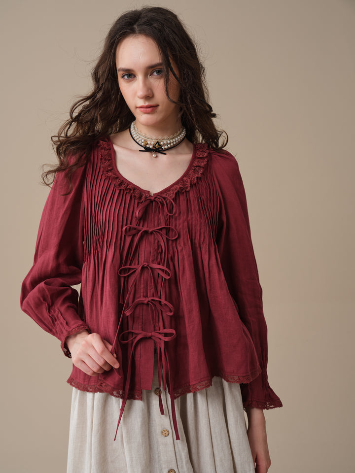 Isadora | Ruby Linen Poet Shirt