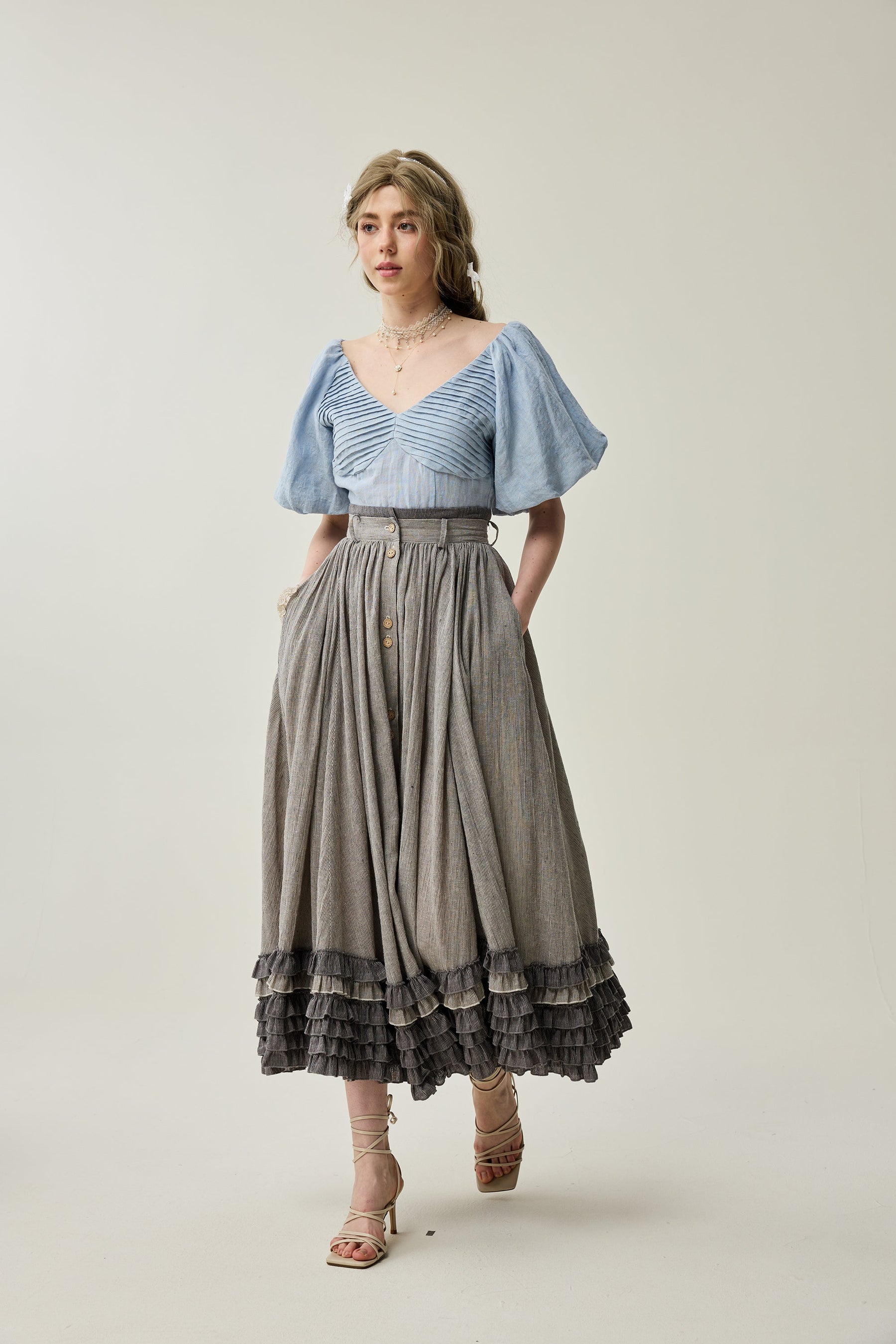Dorothy 27 Ruffled maxi linen skirt Linennaive