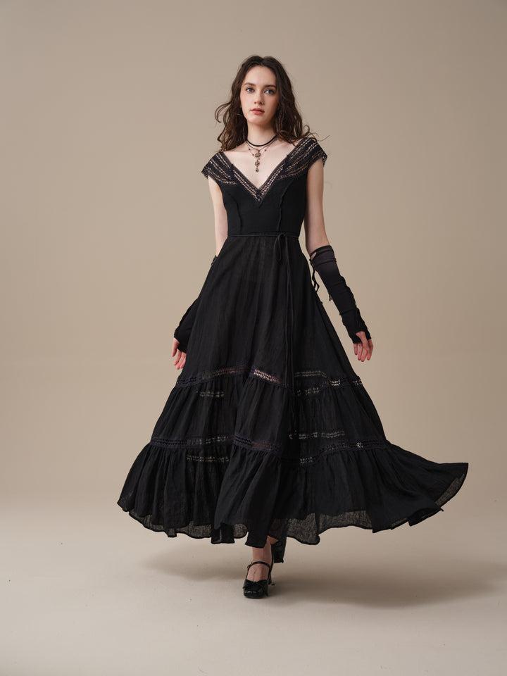Cherry Tree 25 | Lace Linen flared dress