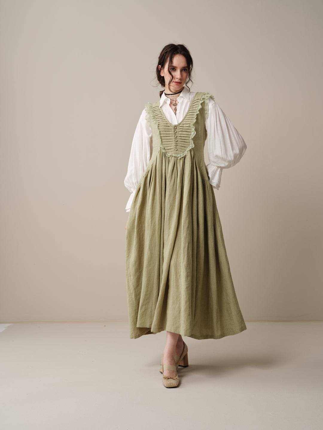 Edith 14 | Pleated Corset Linen Dress
