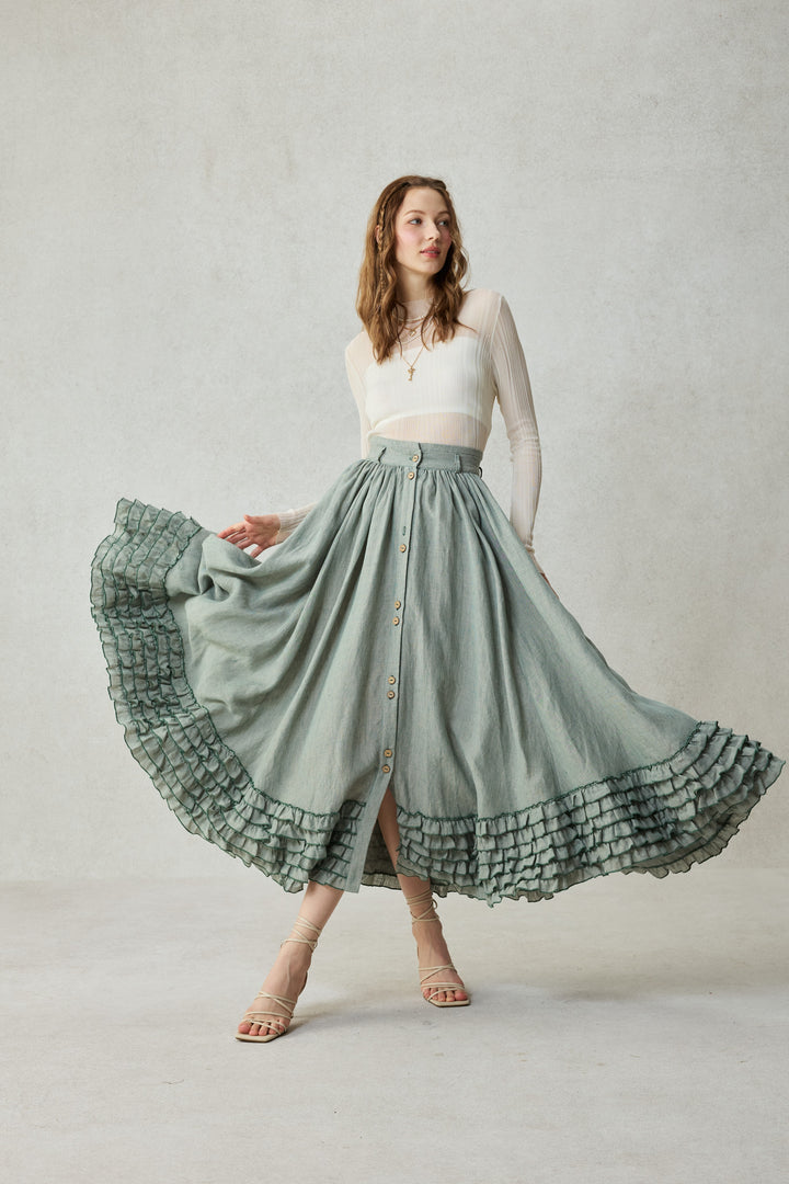 Dorothy 27 | Ruffled maxi linen skirt