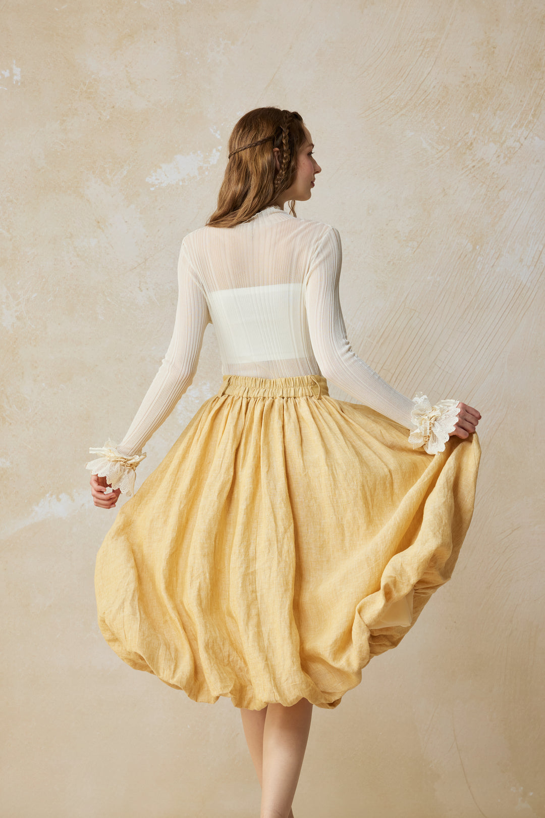 Camellia Bubble 22 | Drawstring Bubble Linen Skirt