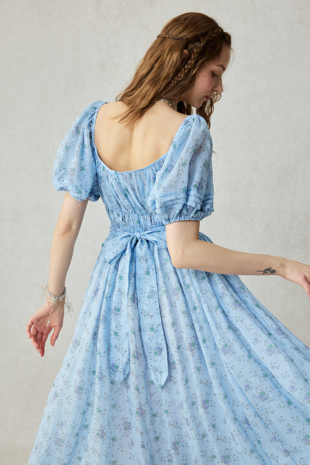 blue floral linen dress Romantica Floral Linen Midi Dress