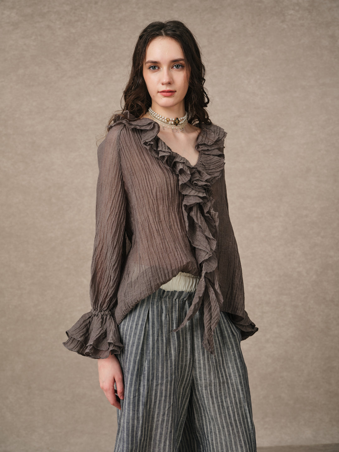 Nebula | Grey Ruffle Oversized Shirt