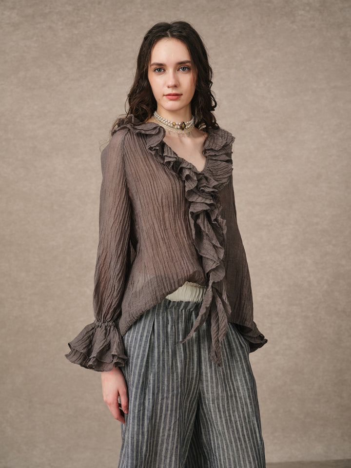 Nebula | Grey Ruffle Oversized Shirt