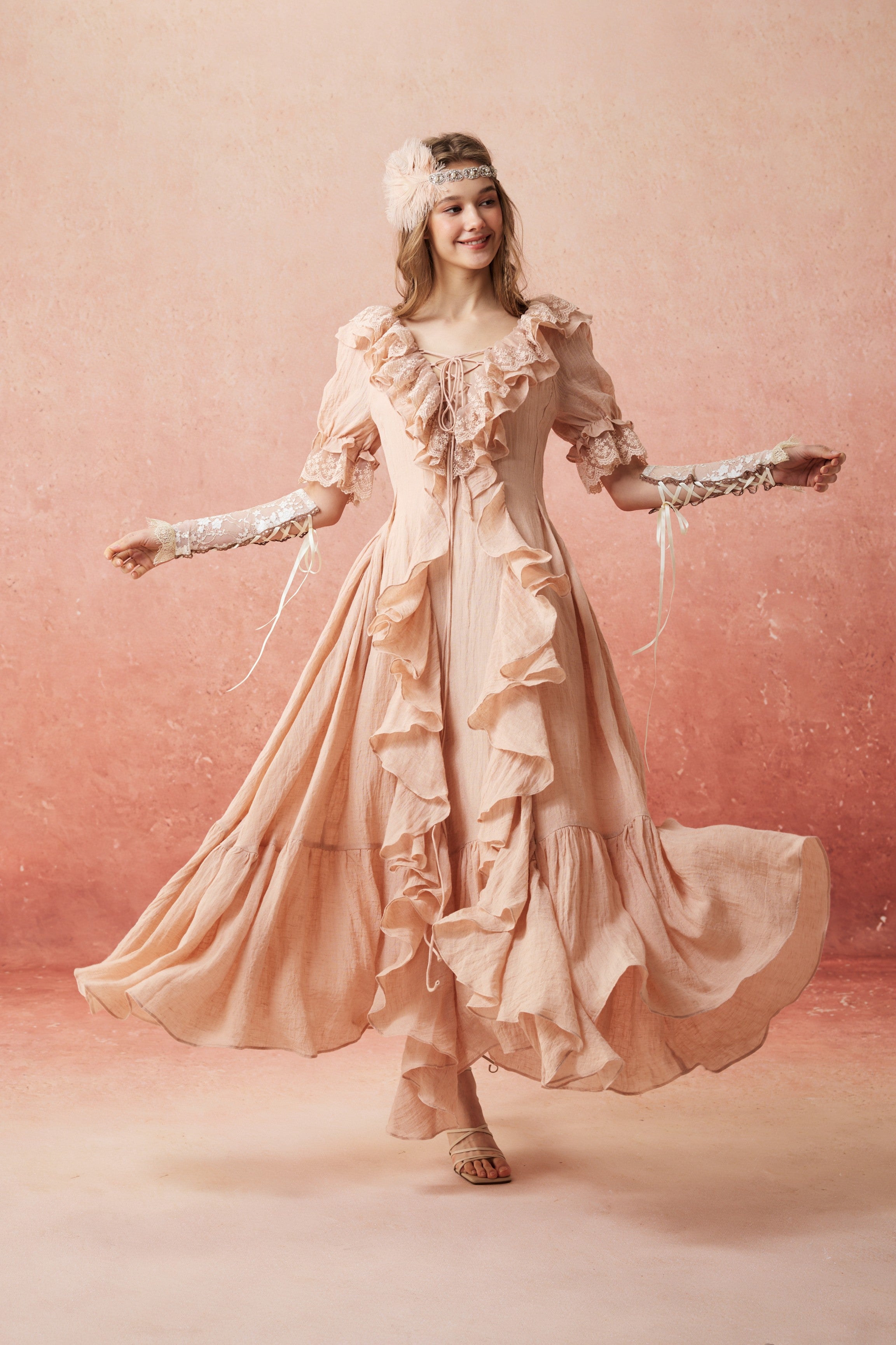 TROVE AMUNZEN LINEN ORIENTAL GOWN サイズ３ Dewdrops 16 | Maxi Linen Dress Gown – Linennaive