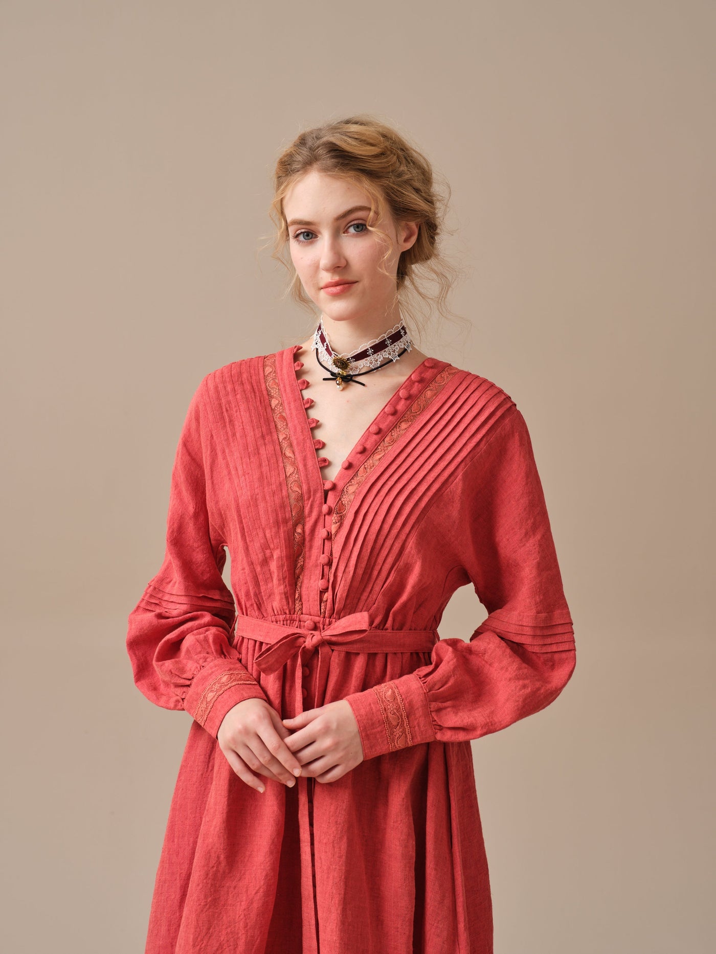 Eliana 15 | Pintucked Patchwork Linen Dress