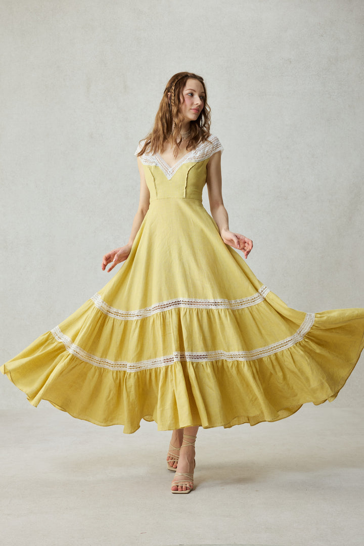 Cherry Tree 25 | Lace Linen flared dress