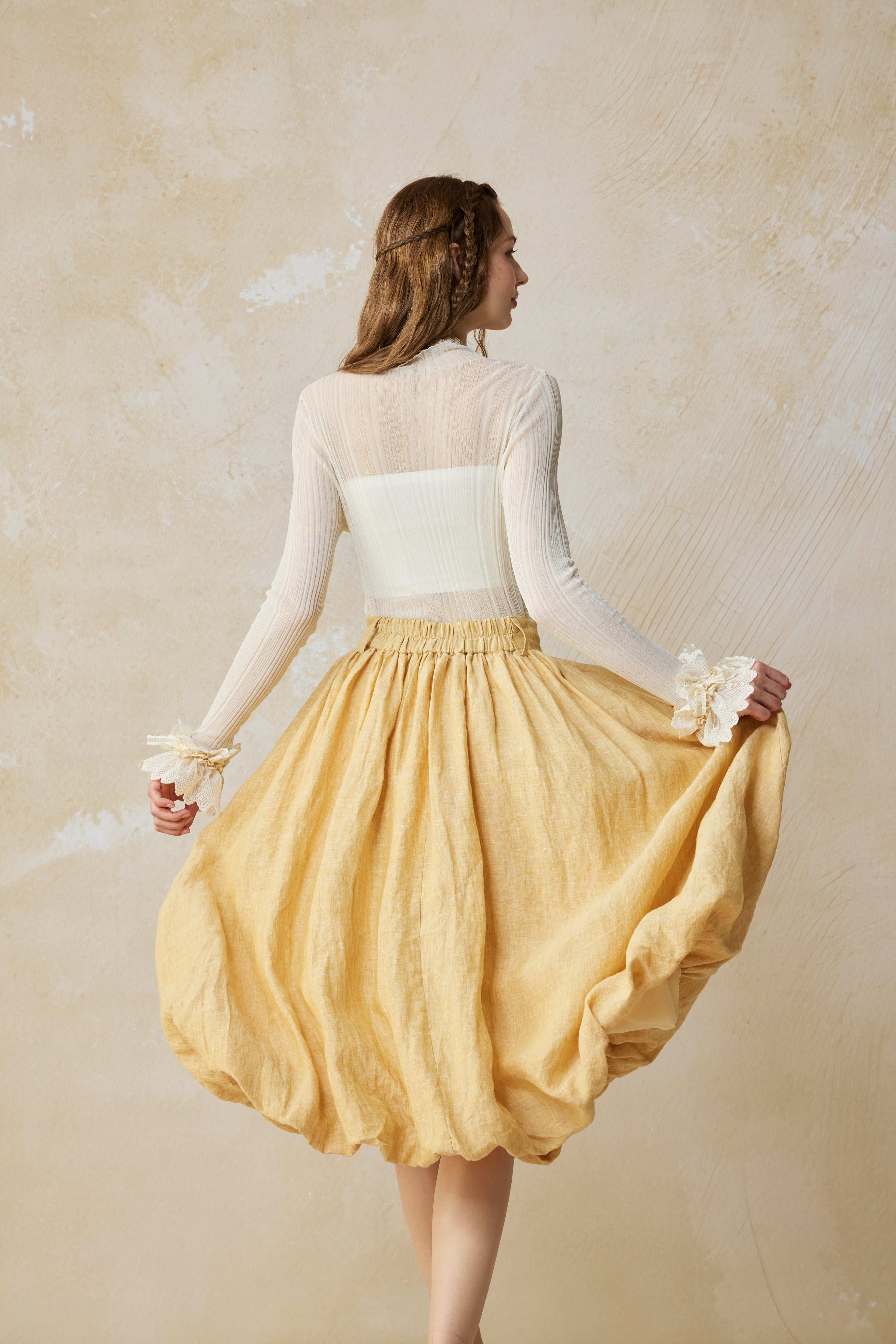 Camellia Bubble 22 | Drawstring Bubble Linen Skirt – Linennaive