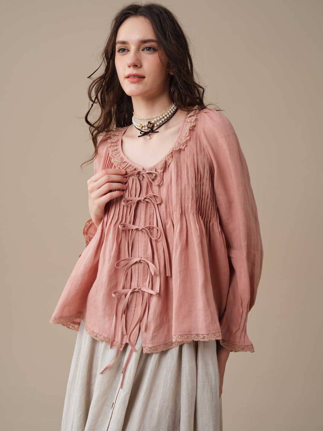 Isadora | Ruby Linen Poet Shirt