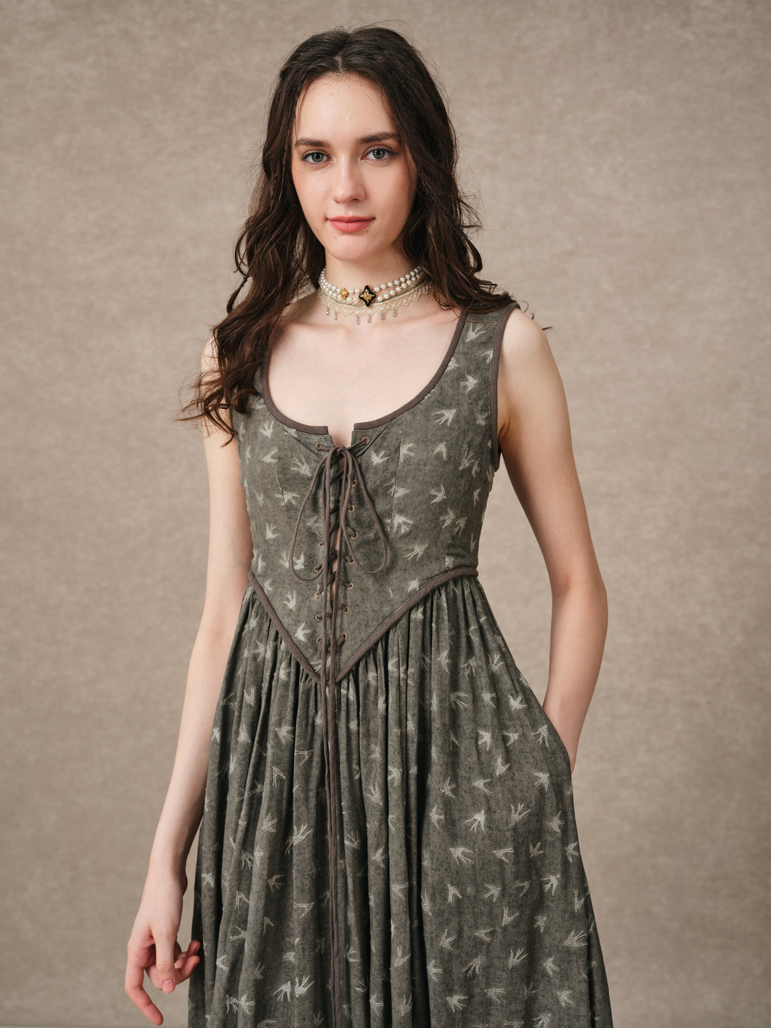 Anis 23 | Lace-up Jacquard Linen Corset Dress
