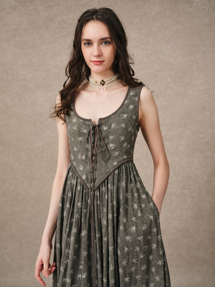 Anis 23 | Lace-up Jacquard Linen Corset Dress