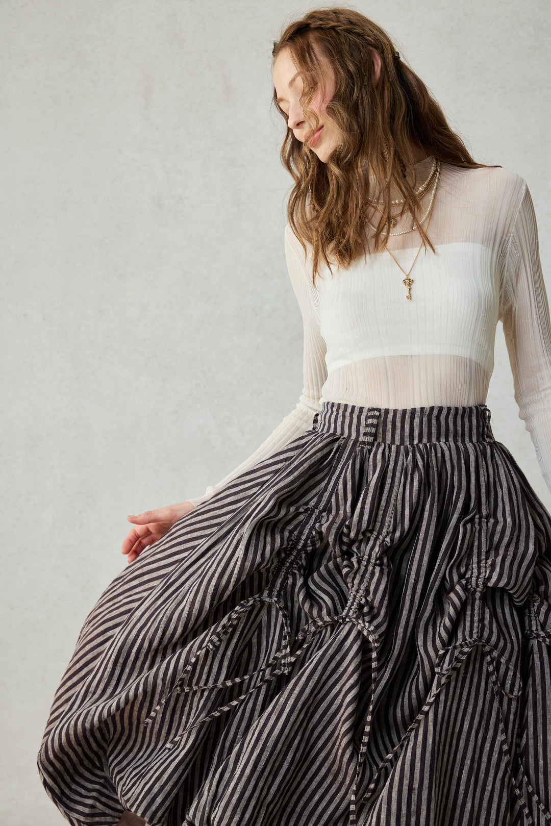 Camellia Bubble 22 | Drawstring Bubble Linen Skirt