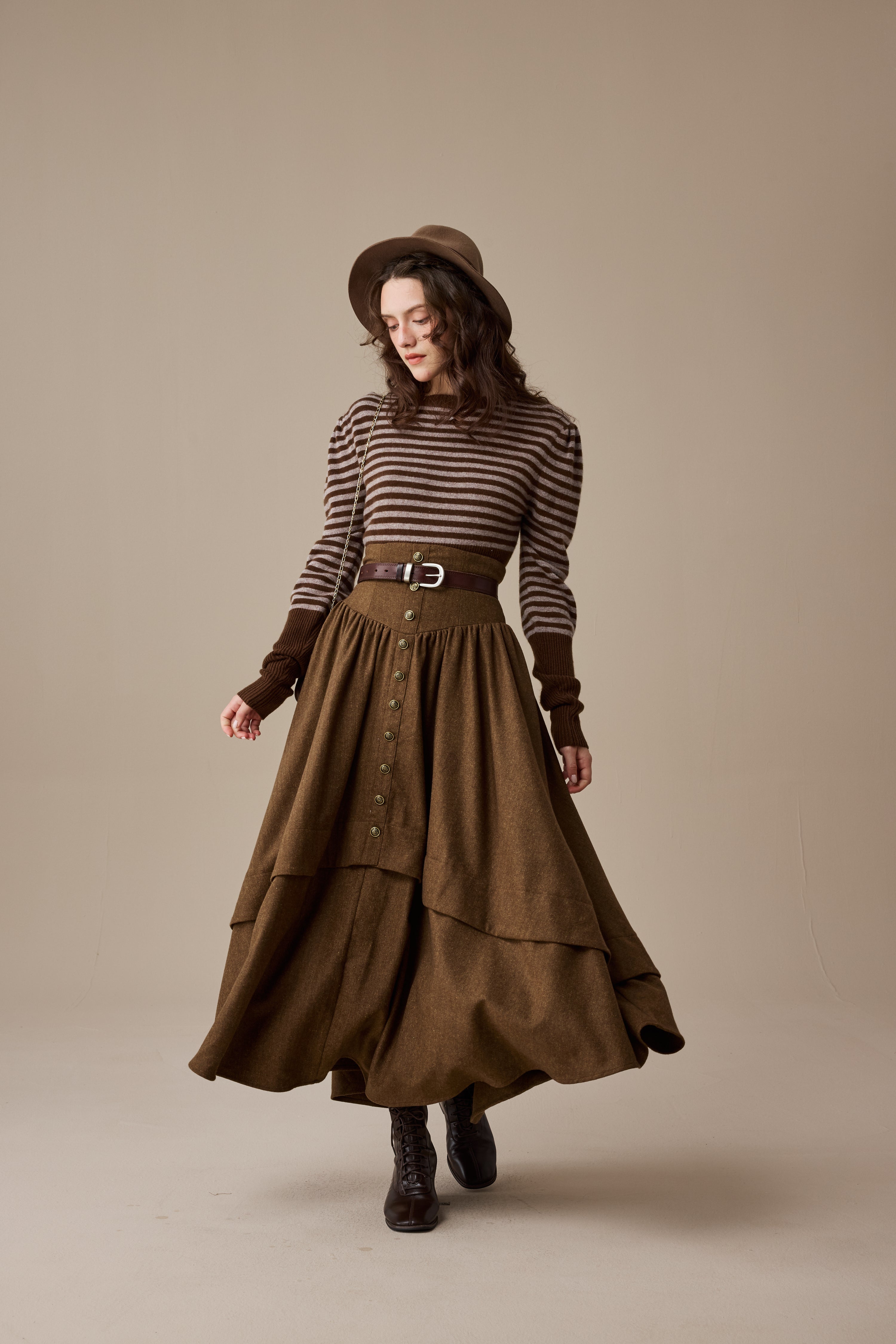 Christina 19 |Retro Layered Wool Skirt – Linennaive