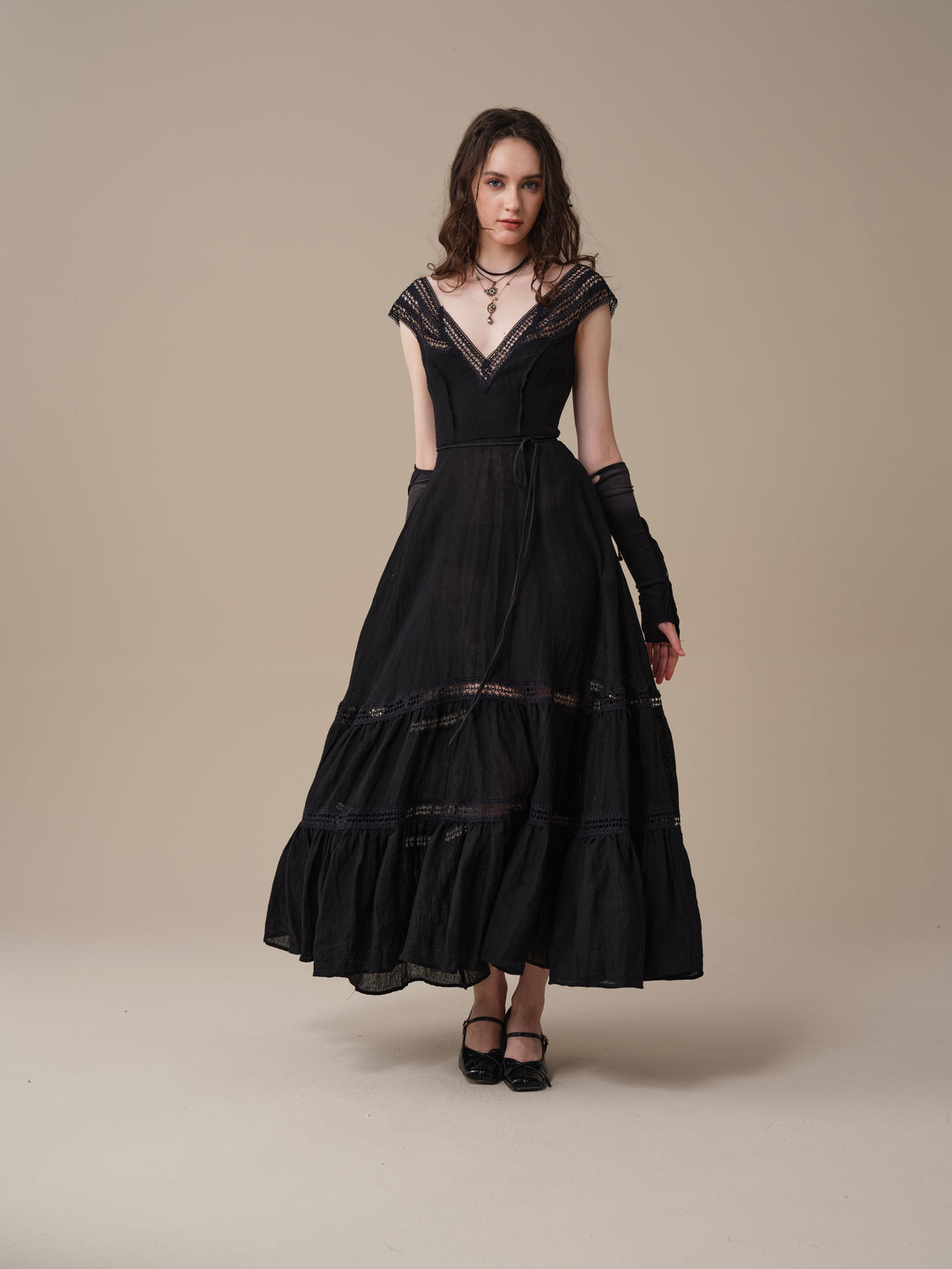 Cherry Tree 25 | Lace Linen flared dress