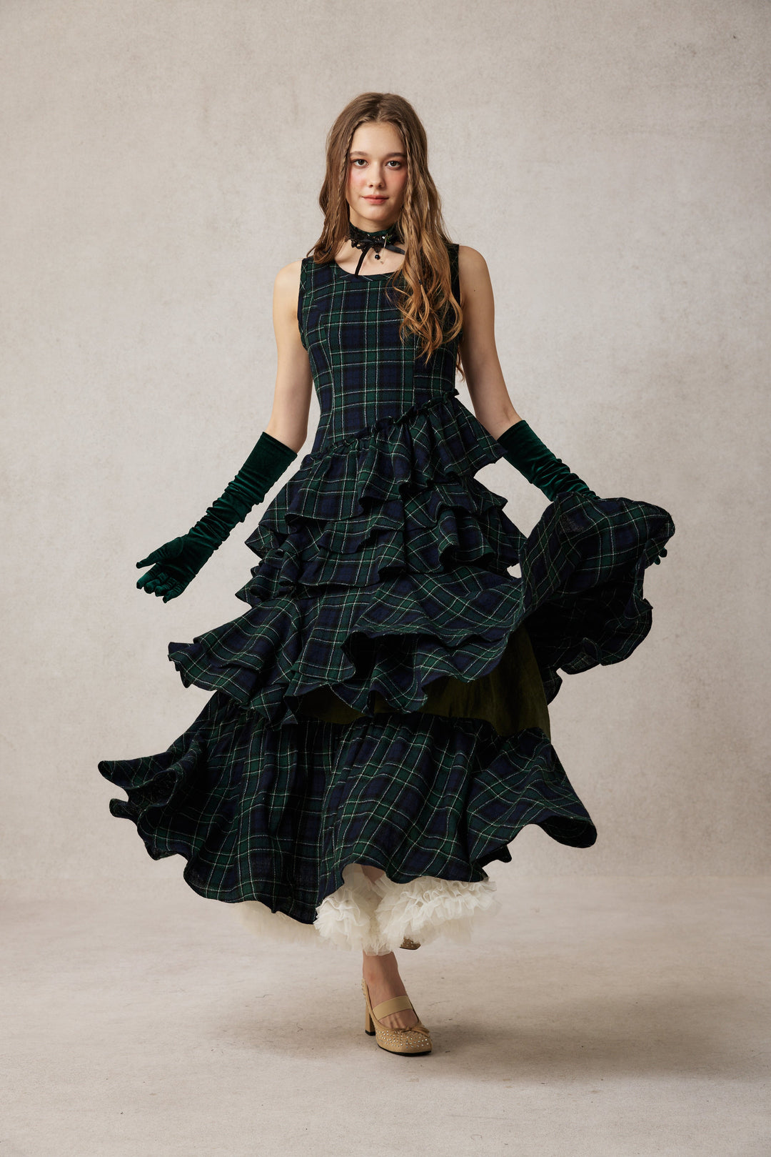 Offred 17 | 100% wool layered dress gown Teal Plaid / M Offred 17 | 100% wool layered dress gown Teal Plaid / M