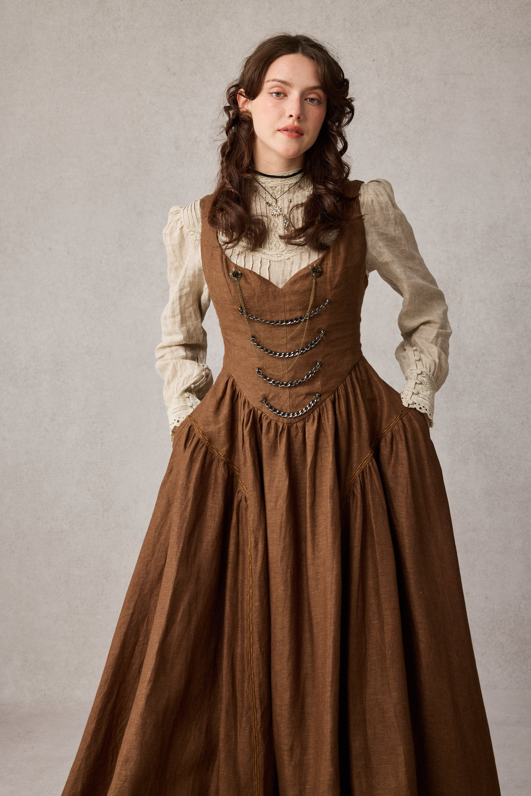 Vintage victorian corset dress with Metal Chain – Linennaive Vintage victorian corset dress with Metal Chain – Linennaive