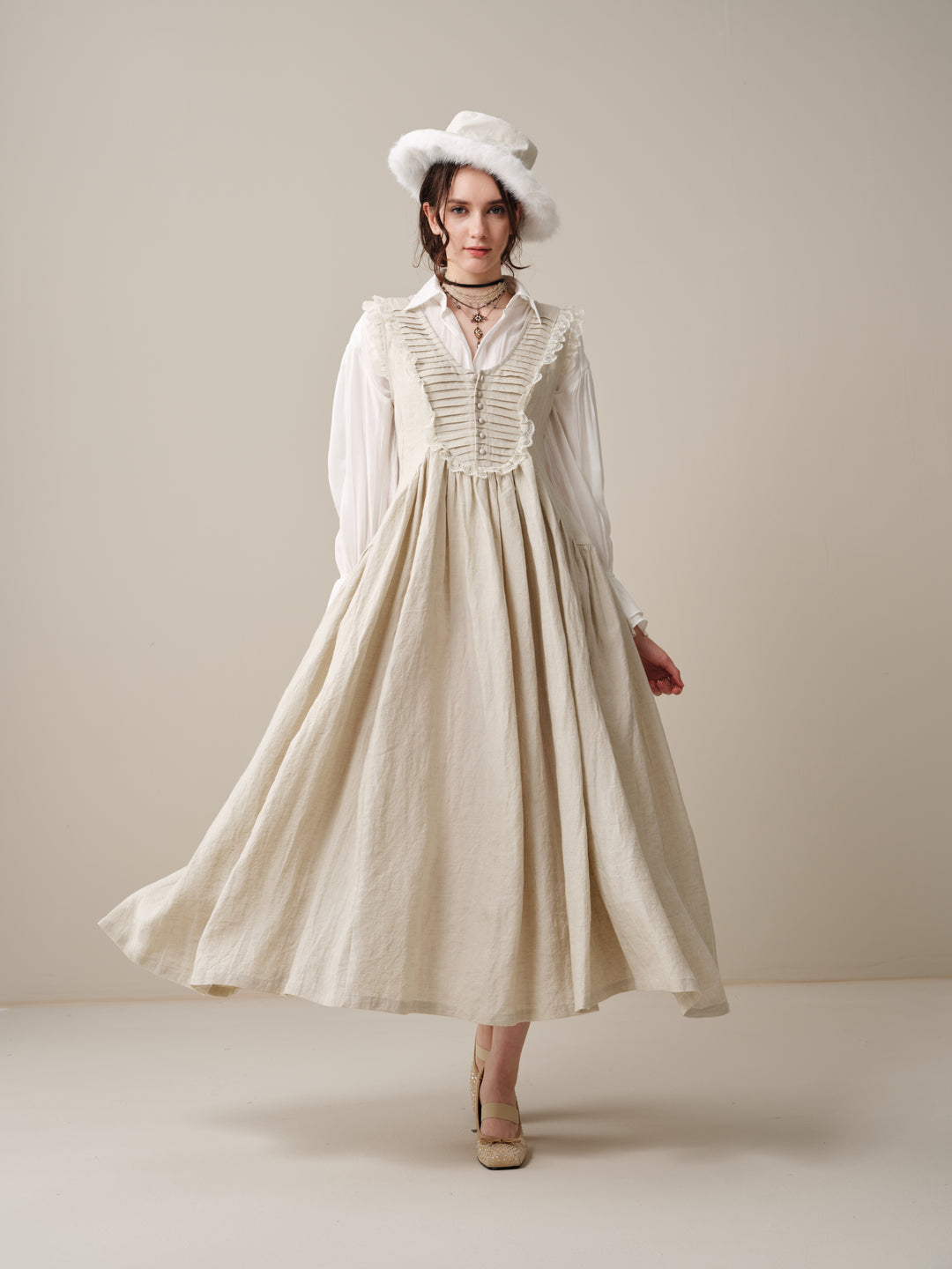 Edith 14 | Pleated Corset Linen Dress