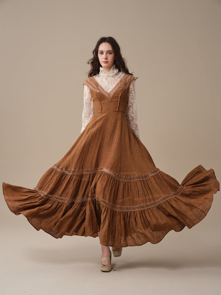 Cherry Tree 25 | Lace Linen flared dress