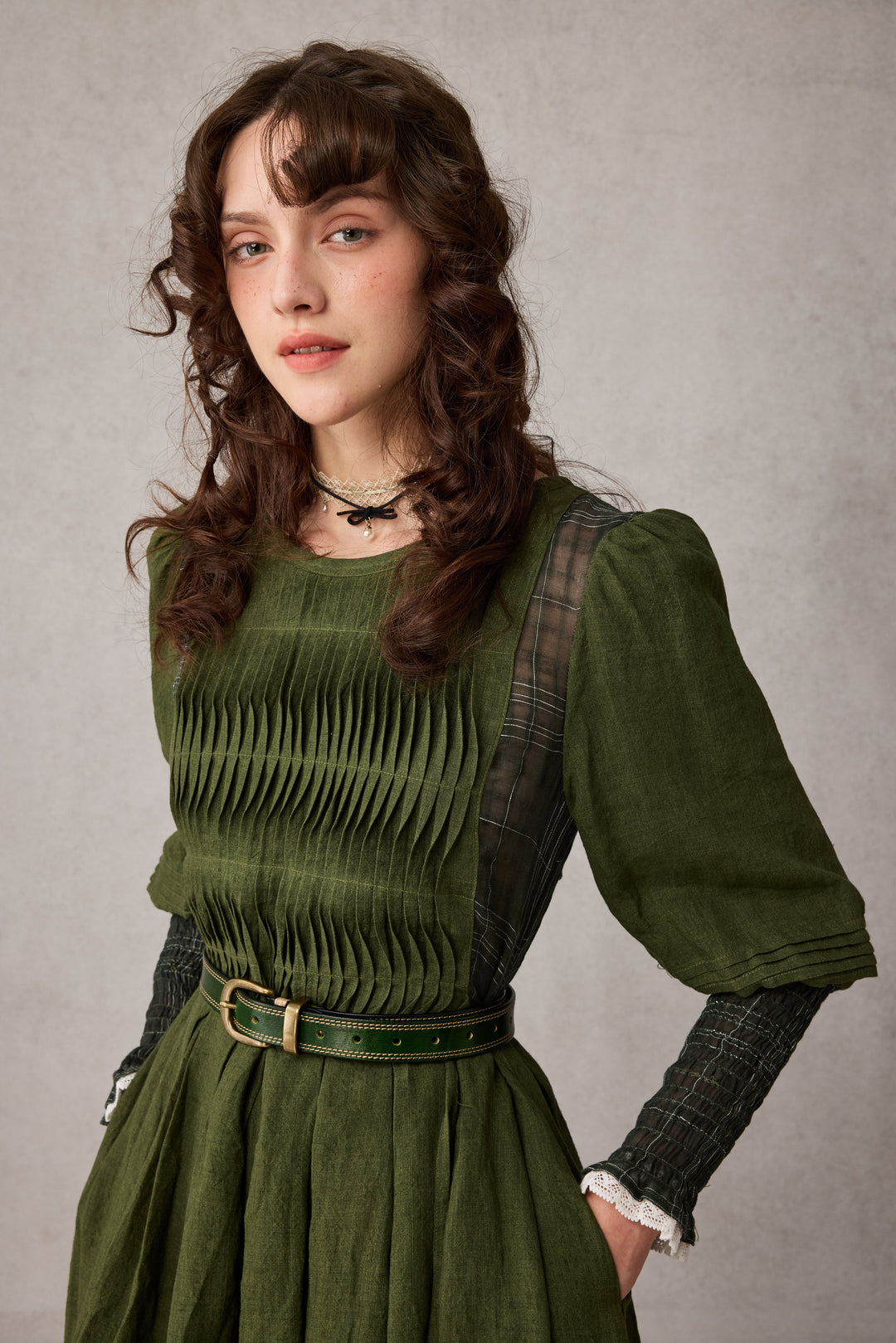 Eliana 15 | Pintucked Patchwork Linen Dress