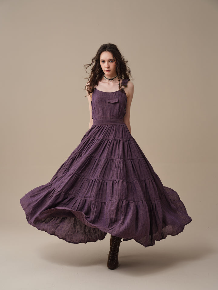 Heather 12 | Linen Apron Maxi Dress