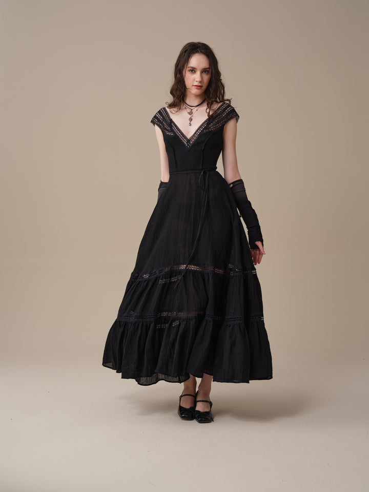 Cherry Tree 25 | Lace Linen flared dress
