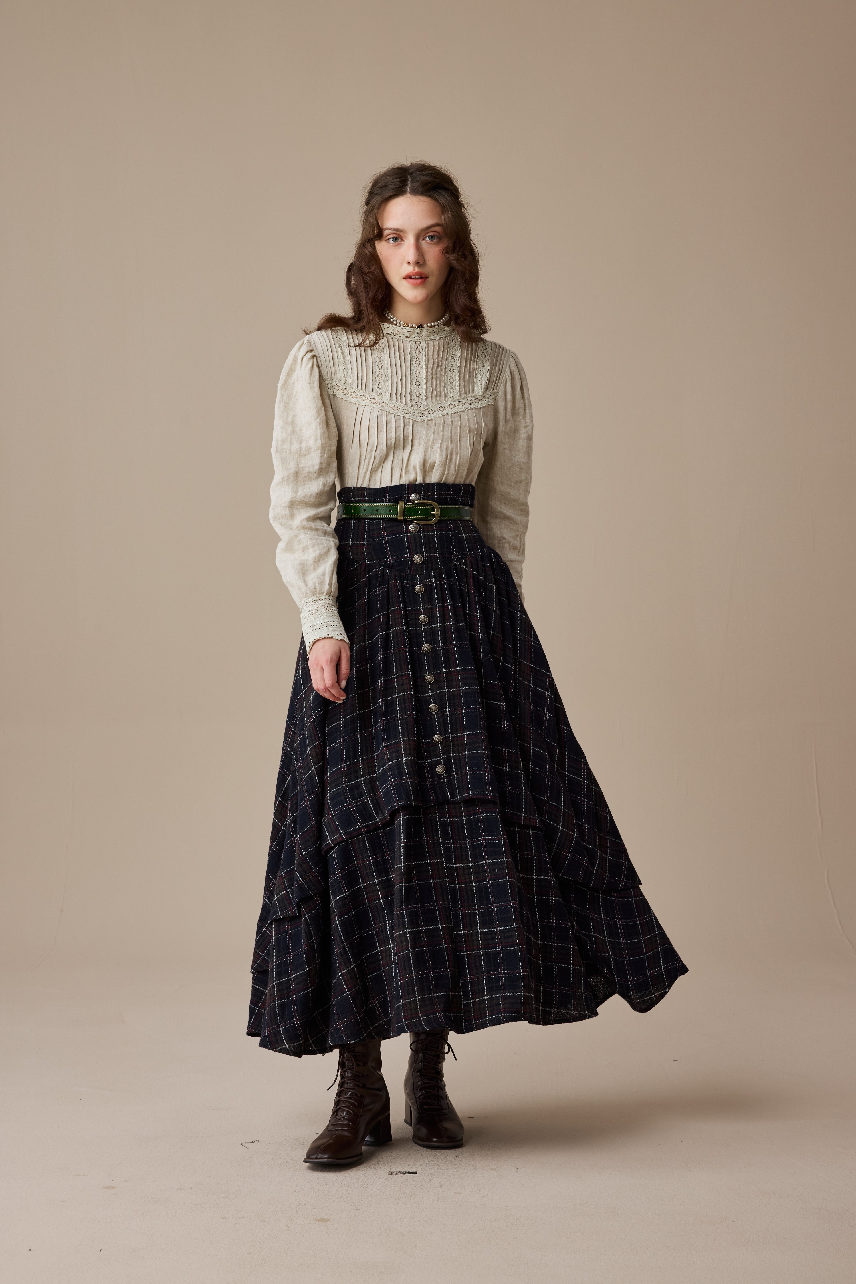 Christina 19 |Retro Layered Wool Skirt – Linennaive