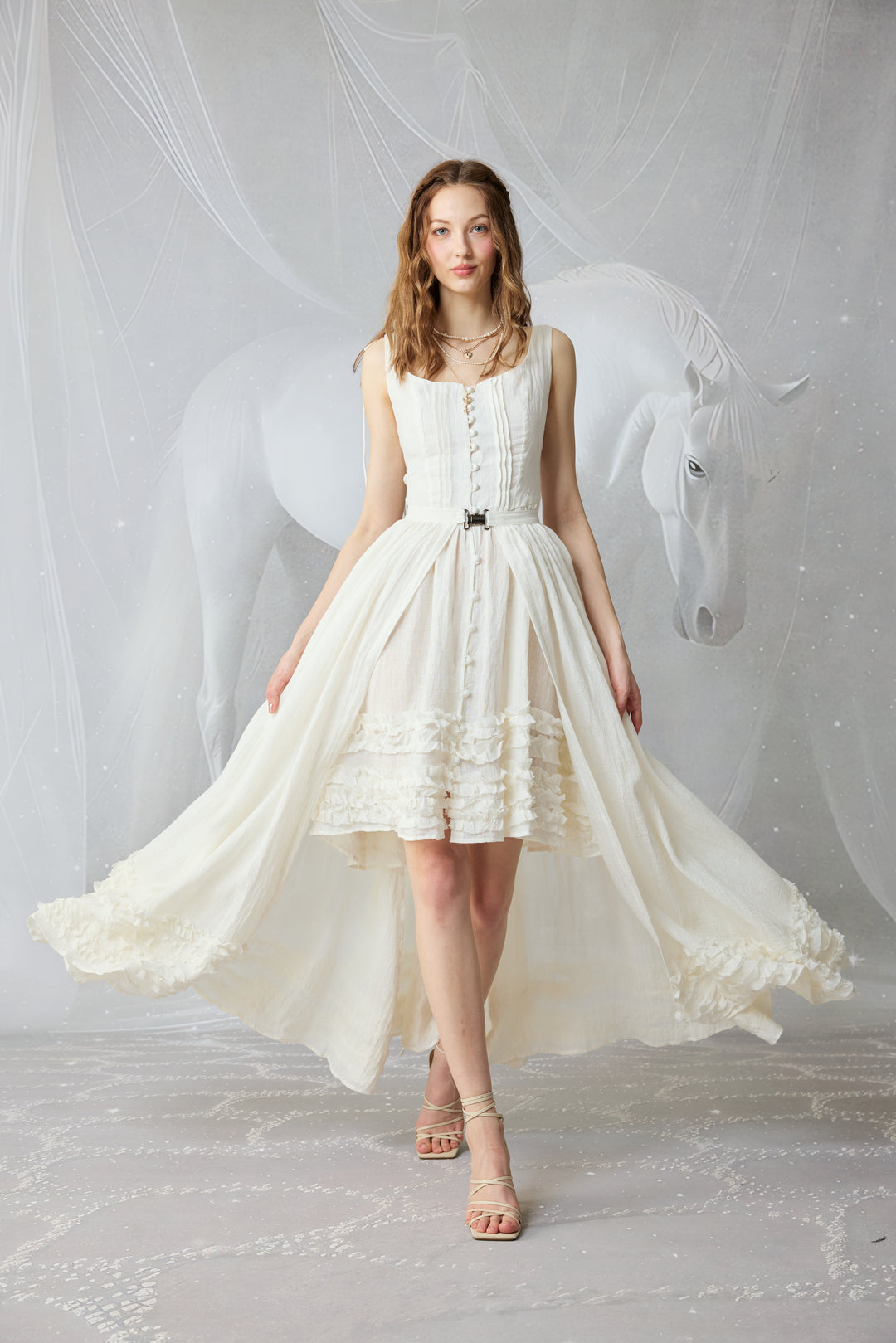 Wearable Poetry 17 | Ruffled linen dress & skirt （2 pieces)