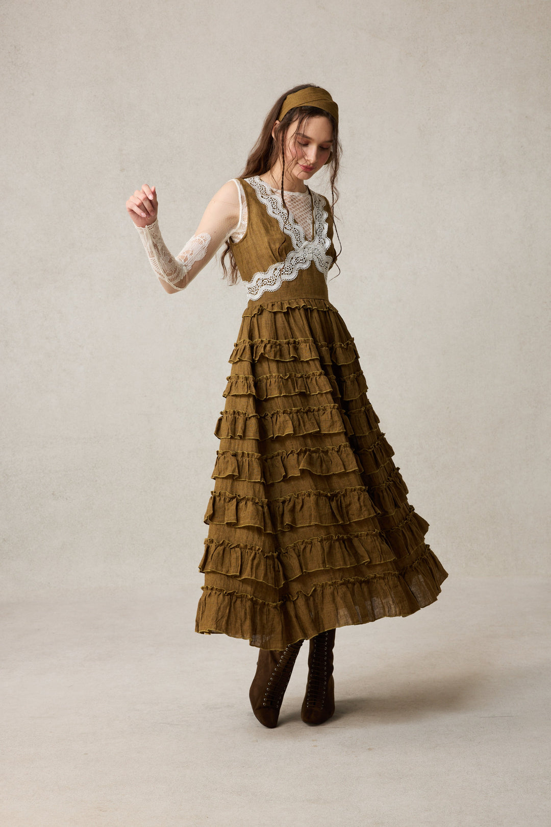 Nolita 28 |Lace & Linen Dress Gown With Gift scarf) Linennaive Nolita 28 |Lace & Linen Dress Gown With Gift scarf) Linennaive