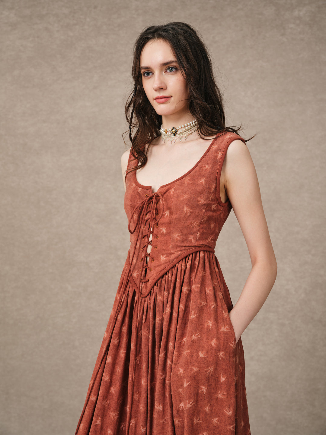 Anis 23 | Lace-up Jacquard Linen Corset Dress