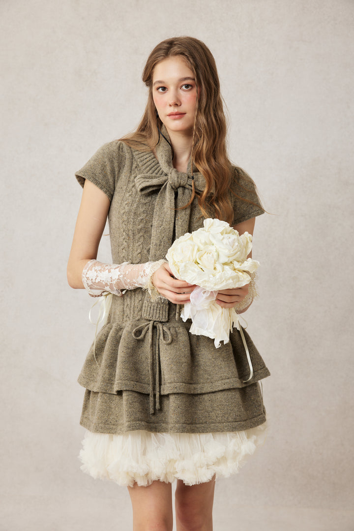 Lilypond 13 | 100% Wool Cable Knit Tiered Dress with scarf