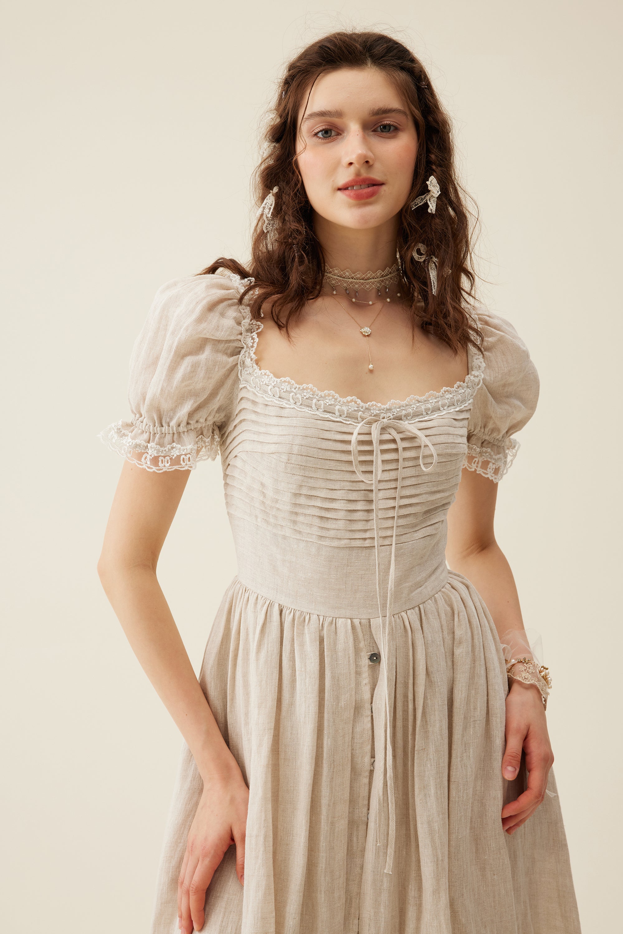 Monet Haze 26 | Fairy layered Linen Dress with pintucks – Linennaive