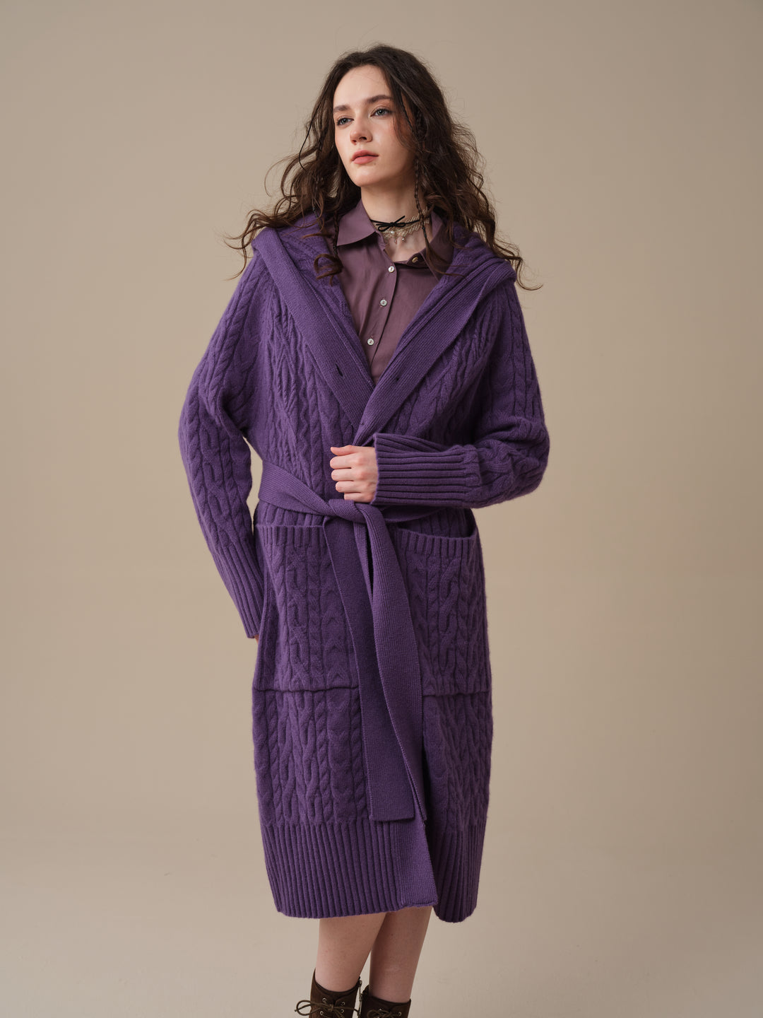 Hudson 15 | 100% wool hooded cardigan coat