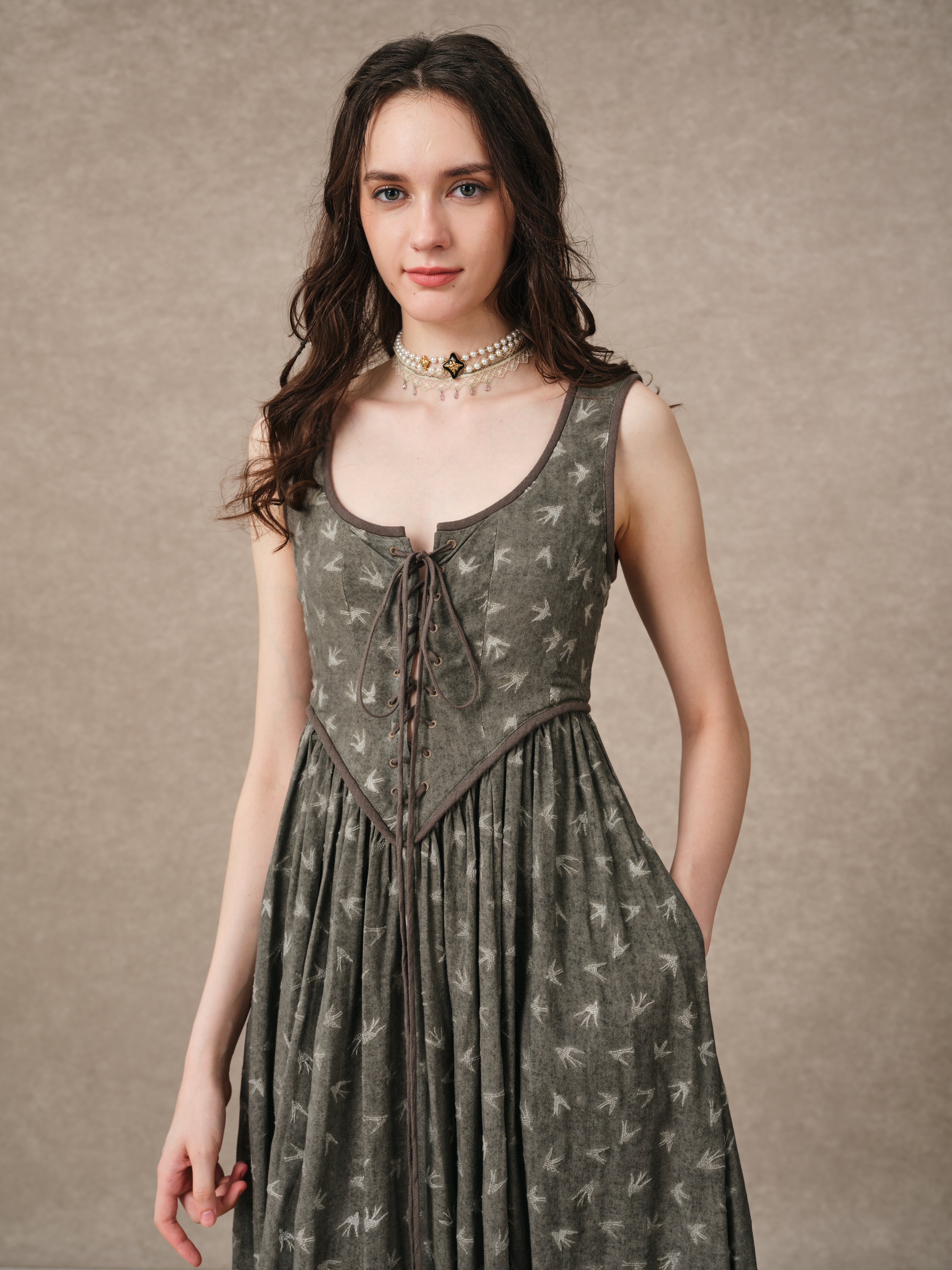 Anis 23 | Lace-up Jacquard Linen Corset Dress – Linennaive
