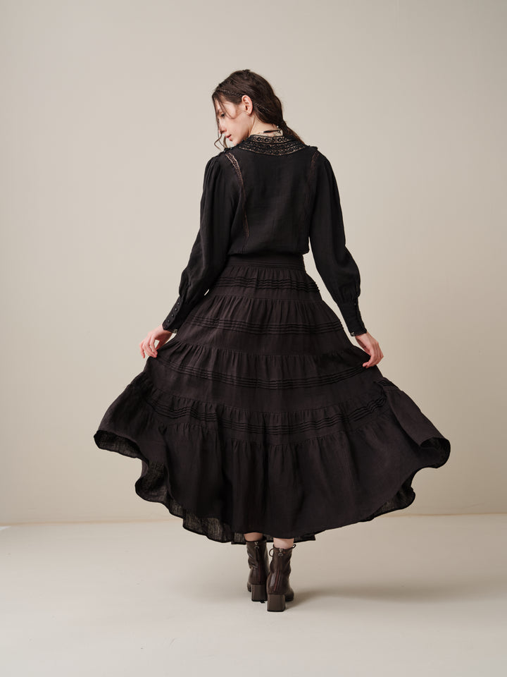 Alice 12 |  Pintuck Linen Maxi Skirt