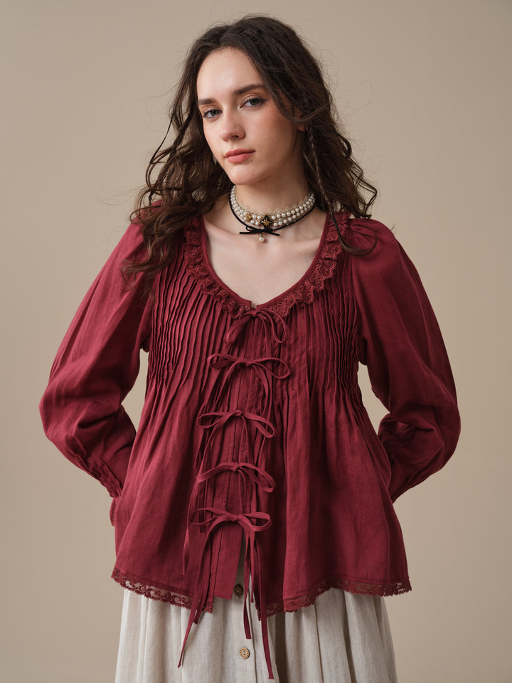 Isadora | Ruby Linen Poet Shirt