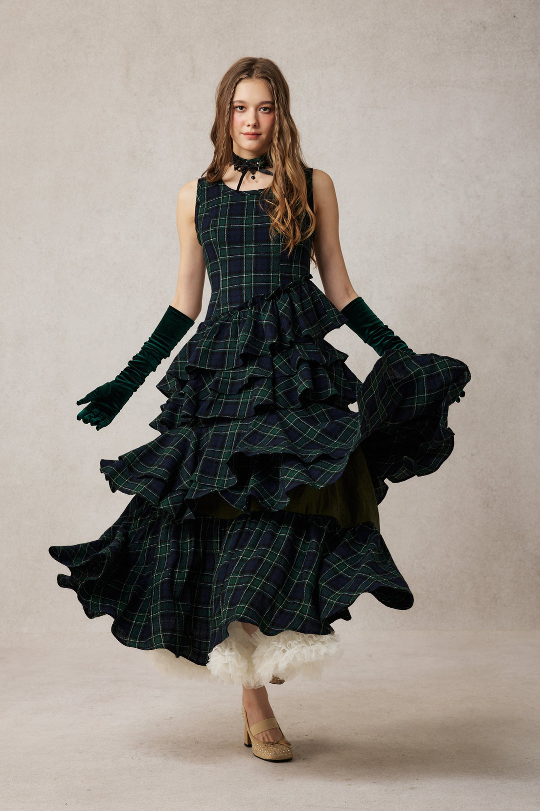 layered plaid dress Miley Plaid Palmer Poplin Tiered Maxi Dress