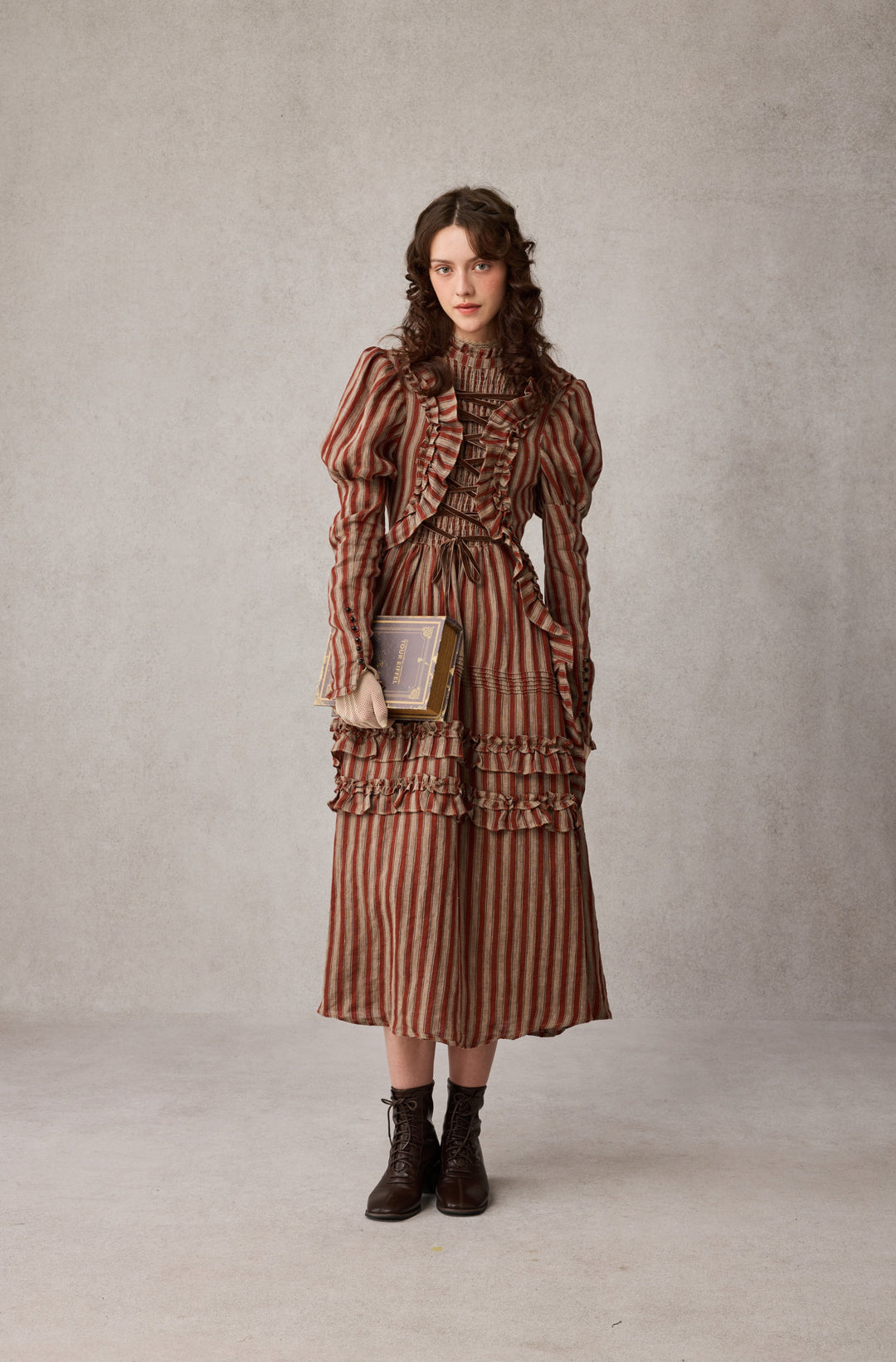 Elizabeth 15 | Victorian Linen Dress Sienna stripes / XL Elizabeth 15 | Victorian Linen Dress Sienna stripes / XL