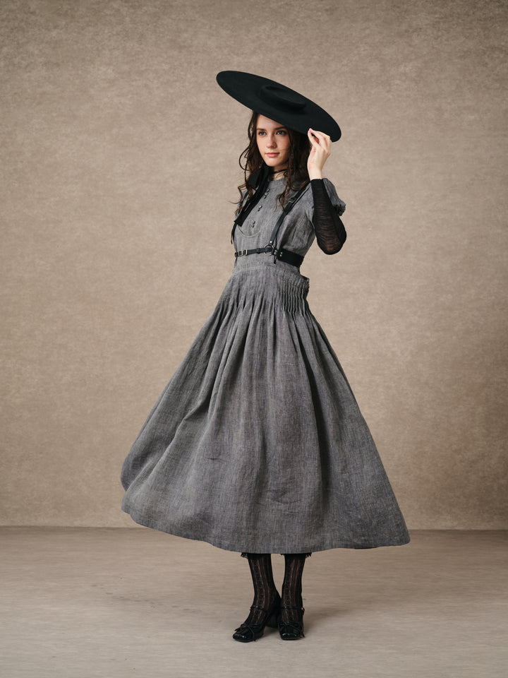 Thistle 09 | Smocked Bib Linen Midi Dress
