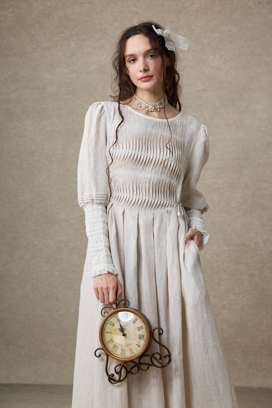 Eliana 15 | Pintucked Patchwork Linen Dress
