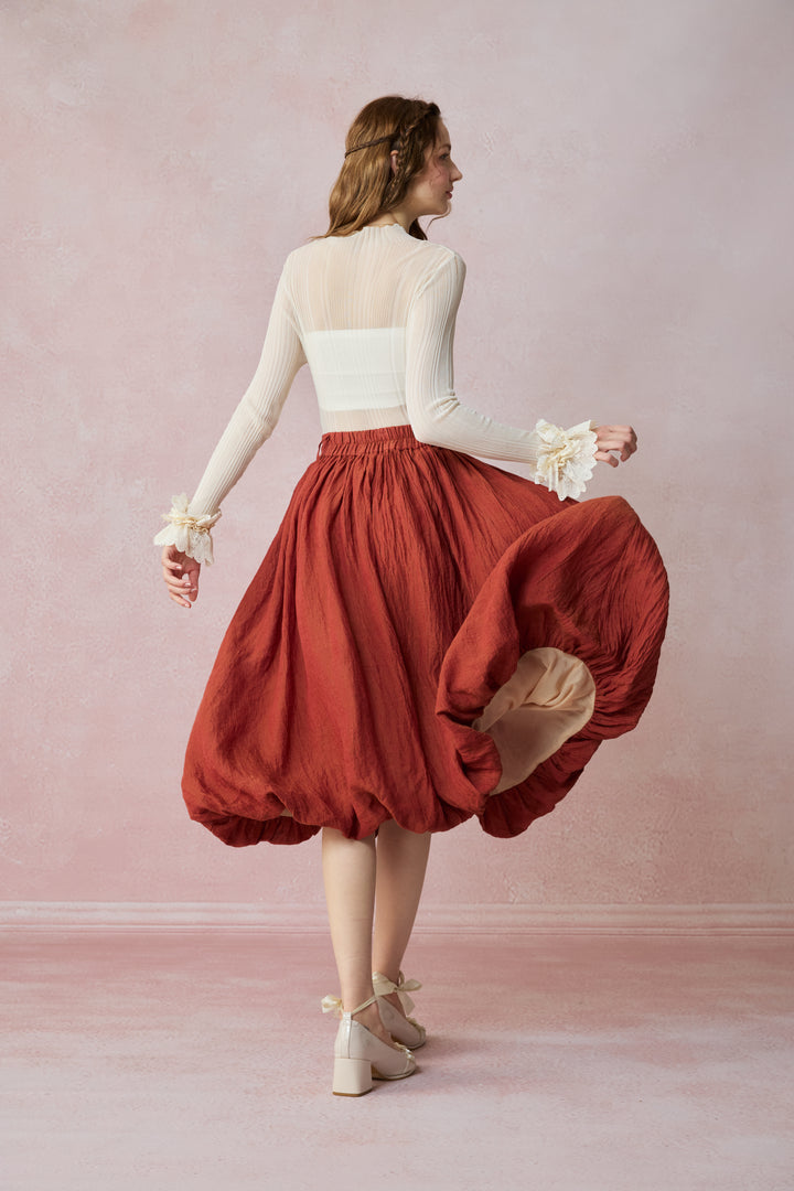 Camellia Bubble 22 | Drawstring Bubble Linen Skirt